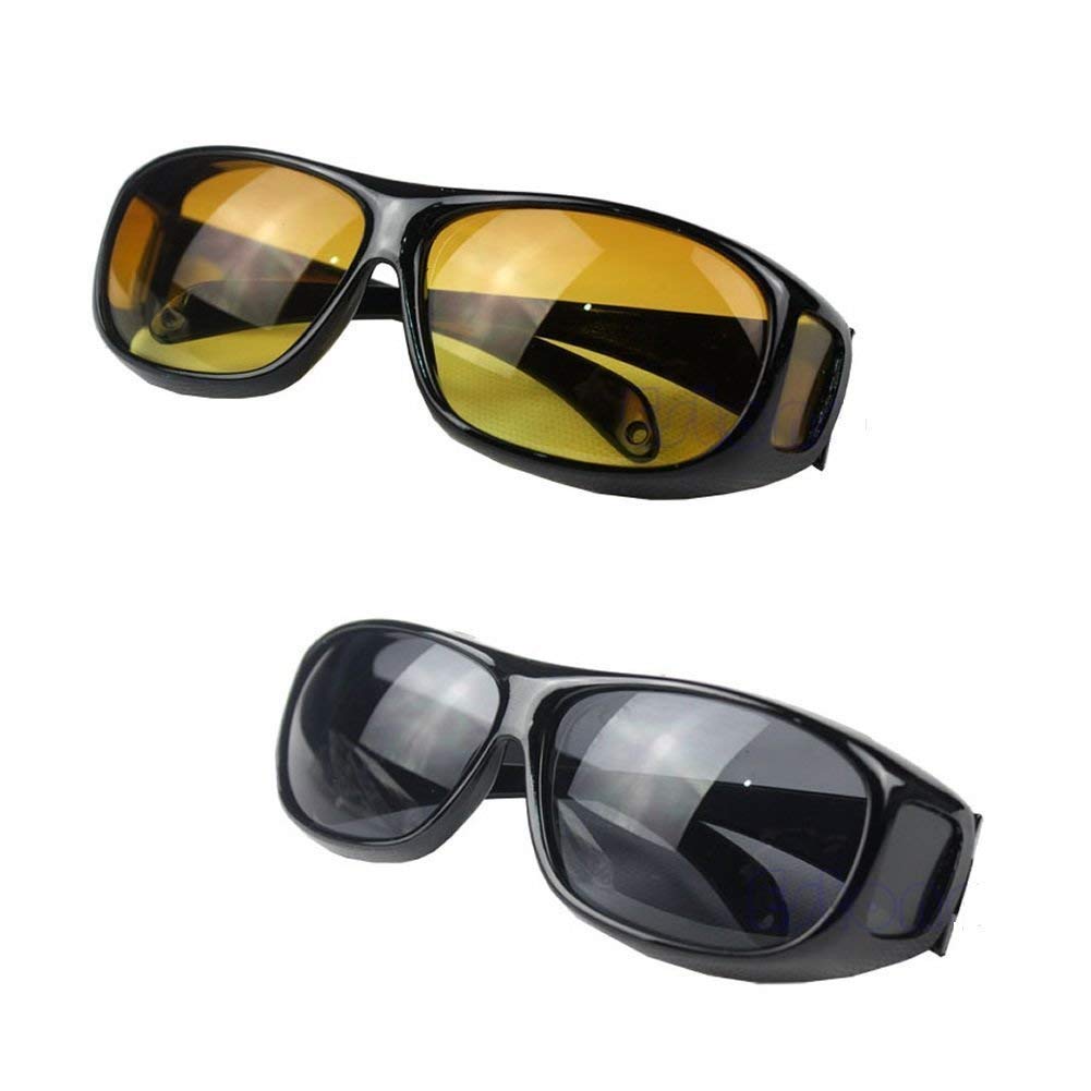 HD Vision Day & Night Unisex Goggles - Anti-Glare, Polarized Sunglasses for Men & Women as Driving Glasses UV Protection for all Bikes & Cars - Pack of 2 Googles