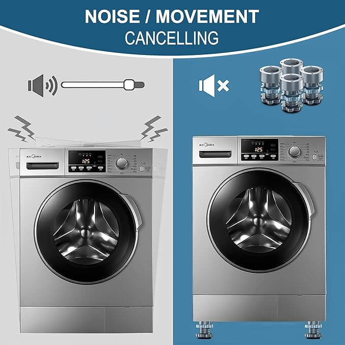 Washing Machine Vibration Pads - Adjustable Dryer Shock & Noise Cancelling Pads, Anti Vibration Pads for Washing Machine Support, Height Adjustment Feet for Refrigerators (4 Pcs Set)
