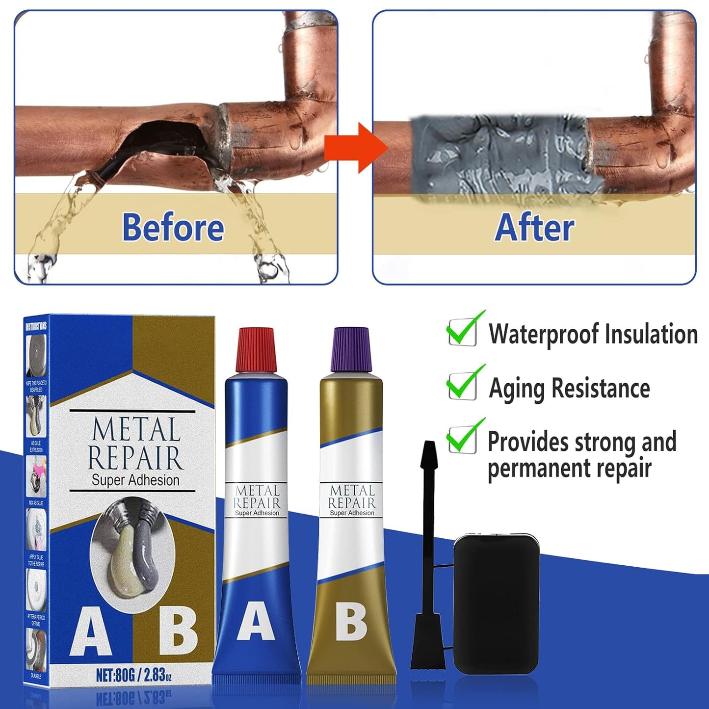 Magic Repair  Super Adhesive (A+B), For all type of surfaces like metal, plastic, wood etc  Water Tank leakage, Plugging, Welding, Resistance to heat & cold- 100g (50g each)