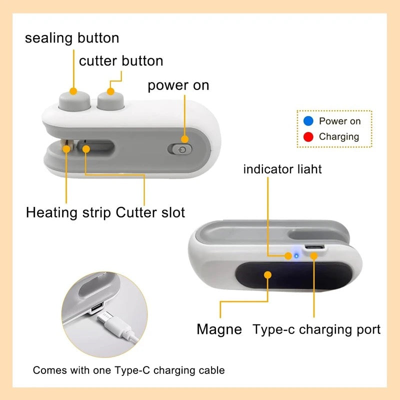 Mini Portable Bag sealer – Keep Snacks Fresh & Crispy | USB-C Rechargeable & Magnetic