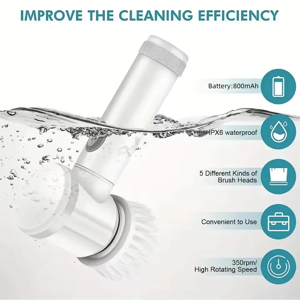 5-in-1 Powerful Electric Spin Scrubber | Powerful Cordless Cleaning Brush for Bathroom, Kitchen & More!