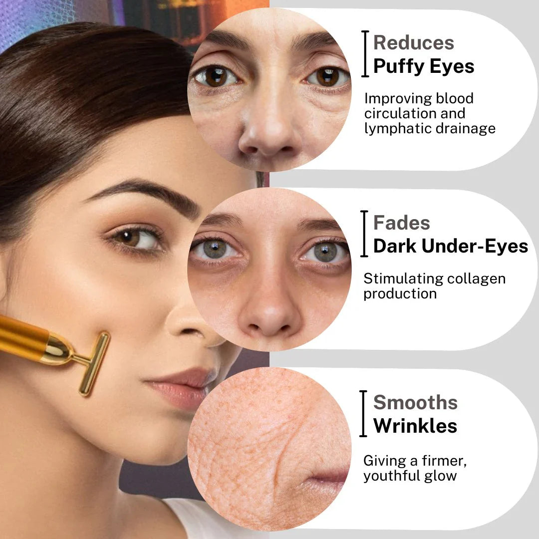 24K Gold Vibrating Facial Massager For Youthful Glow, Instant Face Lift & Bye-Bye Puffiness