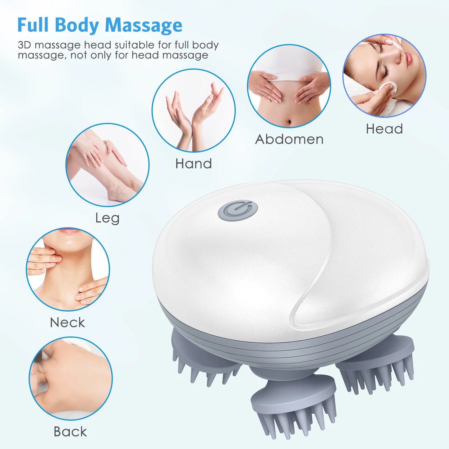 Rechargeable Scalp & Head Massager – Improve Blood Flow, Reduce Stress & Headaches Naturally, Promote Sleep & Hair Growth | 96 Silicon Kneading Points Detachable Head & Waterproof